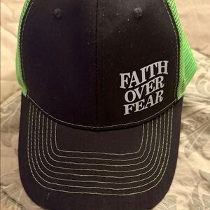 Faith Over Fear Trucker Hat in Black and Neon Green